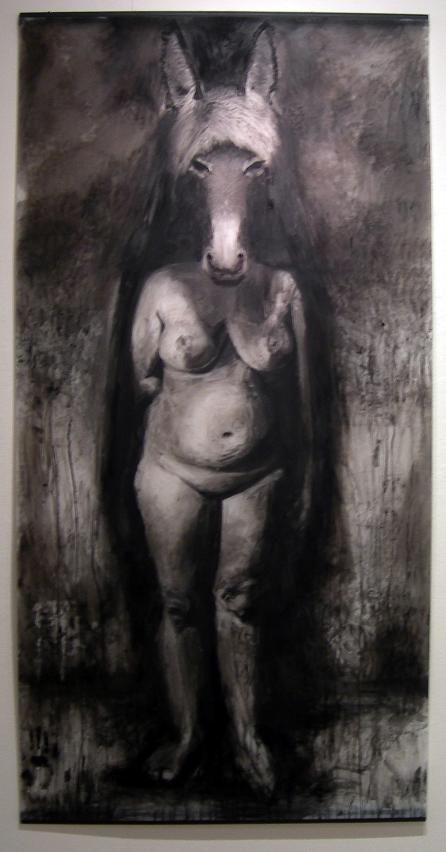 � Molly Marie Nuzzo Donkeyskin activated charcoal fingerpainting on mylar